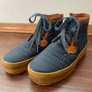 Retro Vintage 70’s Blue Quilted Lace-Up Winter Boot Shoes Diesse Women's 7